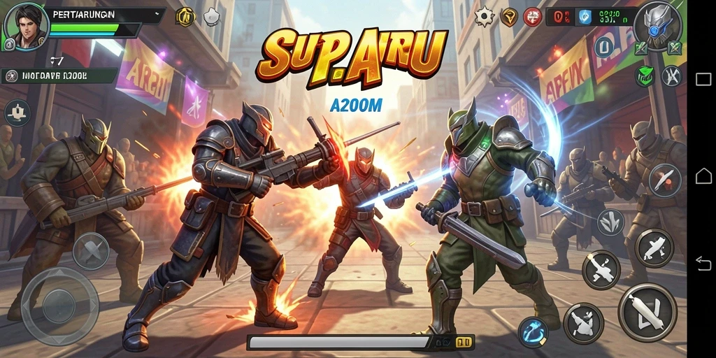 Tampilan gameplay A200M yang mendebarkan dan penuh aksi Fighting.