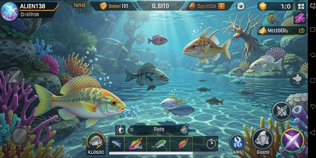 Tampilan gameplay memancing yang seru dan mendebarkan di ALIEN138.