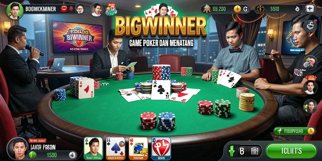 Tampilan gameplay Poker yang mendebarkan di BIGWINNER.