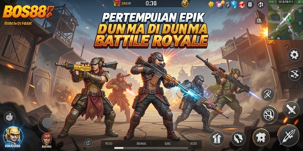 Tangkapan layar utama BOS88 menampilkan aksi Battle Royale yang mendebarkan.