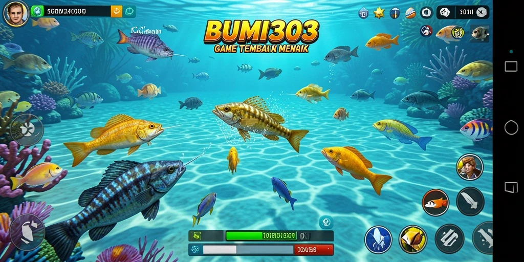 Gameplay seru BUMI303 dengan ikan beraneka warna.