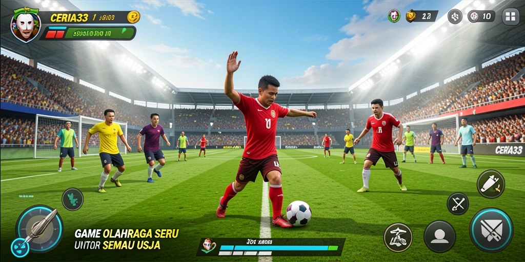 Tampilan menarik dari gameplay olahraga yang seru.