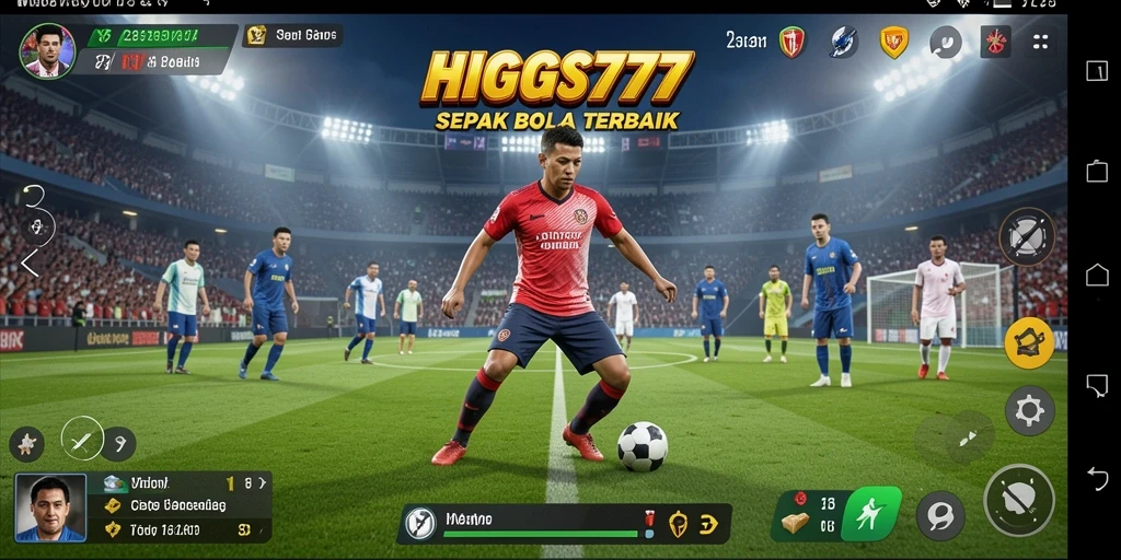Screenshot HIGGS777 menampilkan aksi seru di lapangan sepak bola.