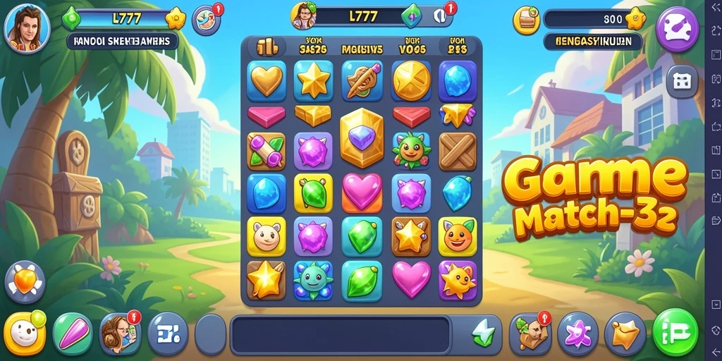 Tampilan gameplay L777 yang menampilkan pencocokan permata berwarna.