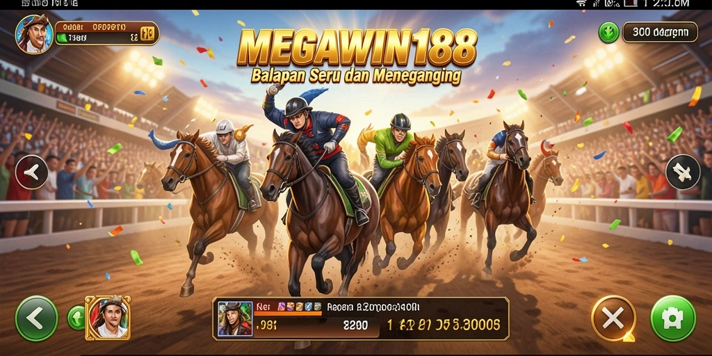 Tampilan menegangkan dari gameplay balapan MEGAWIN188 yang seru.