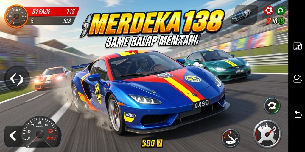 Screenshot gameplay MERDEKA138 menunjukkan aksi balap yang mendebarkan.
