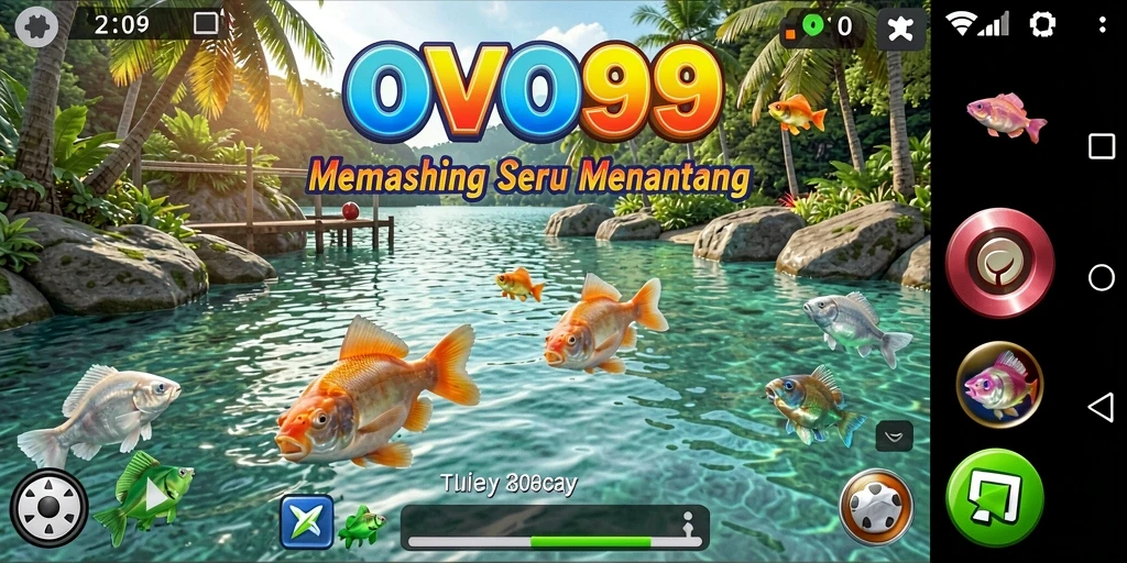 Tampilan gameplay OVO99 yang menarik saat memancing ikan.