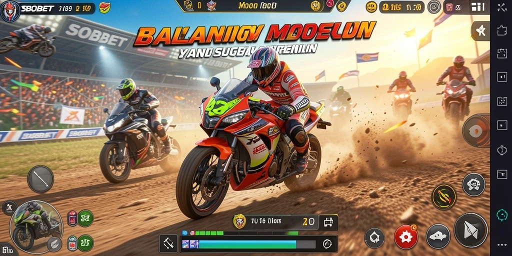Screenshot gameplay menunjukkan balapan motor yang seru dan cepat.